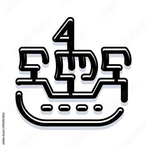 Classic longship icon cutting through waves, evoking ancient seafaring, nordic voyages, exploration and maritime heritage in simple black line art for historical or travel themes