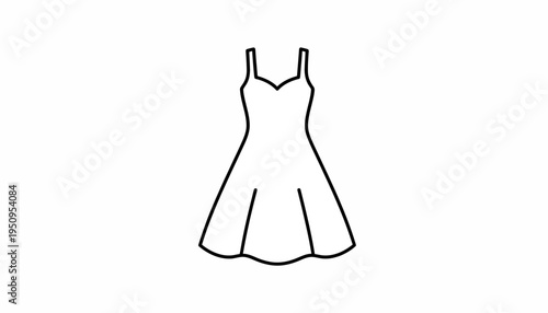Simple Line Art Icon of a Classic Fit and Flare Dress