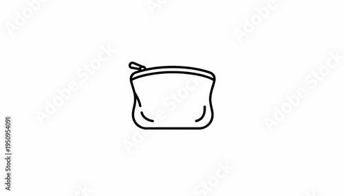 Simple line art icon of a cosmetic bag or makeup pouch with zipper on white background