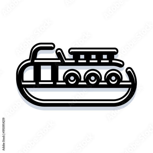 Pontoon boat icon outlining a leisure watercraft, conveying themes of boating, travel, and marine transport with a simple graphic style for versatile design
