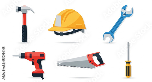 Collection of construction tools and safety equipment.