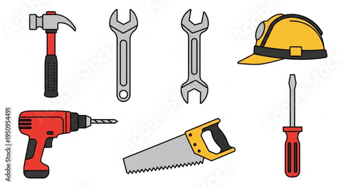 Collection of various hand tools and safety equipment.