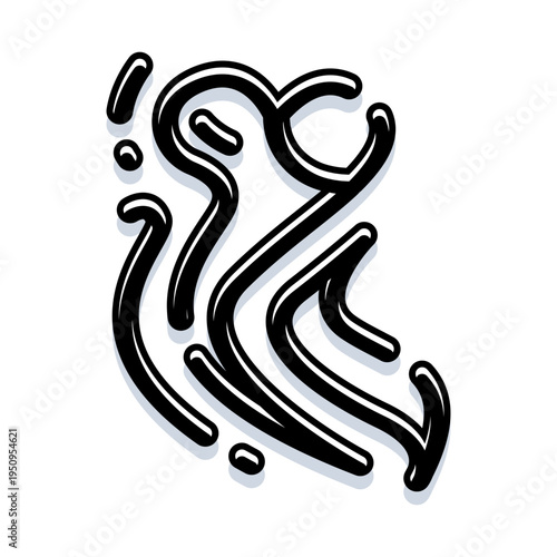 Abstract illustration showing a dynamic composition of thick, curving black lines with a white inner highlight and subtle shadow effect, conveying energy and fluid motion