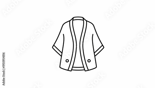 Simple Black and White Line Art Icon of a Kimono Jacket