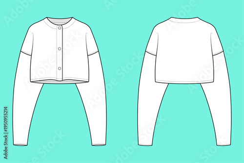 Women's Drop Shoulder Crewneck Sculpted Bolero Cardigan Technical Flat Sketch