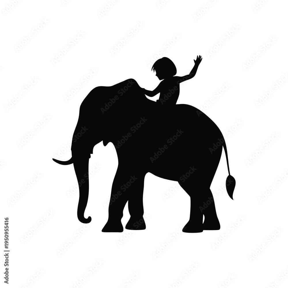 Obraz premium Child Riding Elephant Silhouette