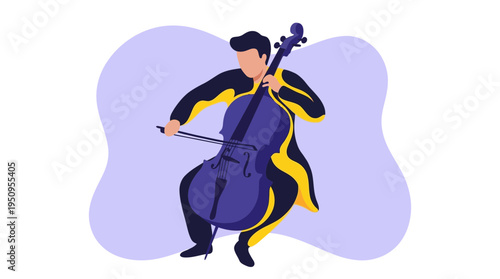 Man Playing Cello Musical Character Flat Vector Illustration Art Design