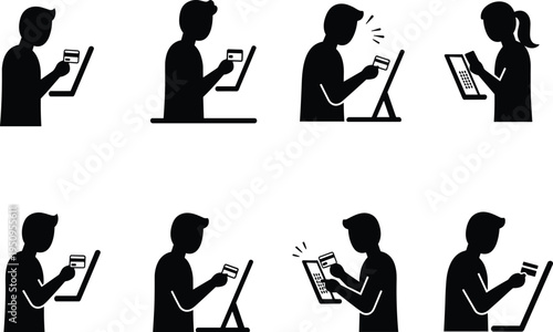 People Using Smartphones and Tablets in Different Postures Silhouette Set, Mobile Addiction, Screen Time Behavior, Digital Lifestyle Concept Illustration