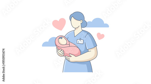 Nurse hold baby in ward to show love and care for health and new life
