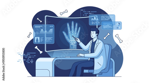 Dr tech man study hand bone x ray scan lab work area site clinic room