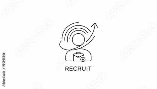 Recruit icon with briefcase and upward arrow, representing career growth and hiring
