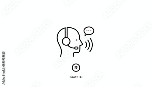 Recruiter Headset Icon with Speech Bubble and Sound Waves - Business Communication Concept