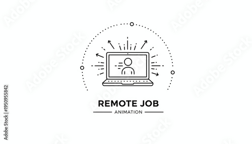 Remote Job Animation: Laptop with Person Icon, Global Connection, Work From Home Concept
