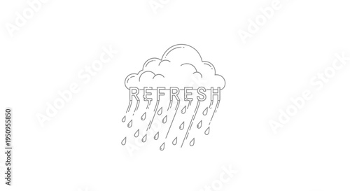 Refresh Text Cloud Rain Drops Line Art Icon