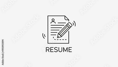 Resume Writing Icon: Pencil Editing Document with Person Icon and Dashed Line