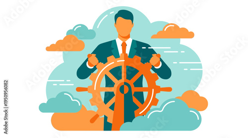 Boss Man Work Plan Lead Goal Gear Fast Big Web Flat Art Job Blue Win