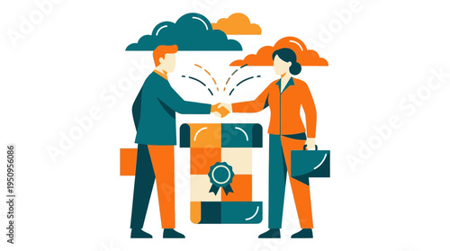 A man and a woman shake hands for a deal and a new contract success