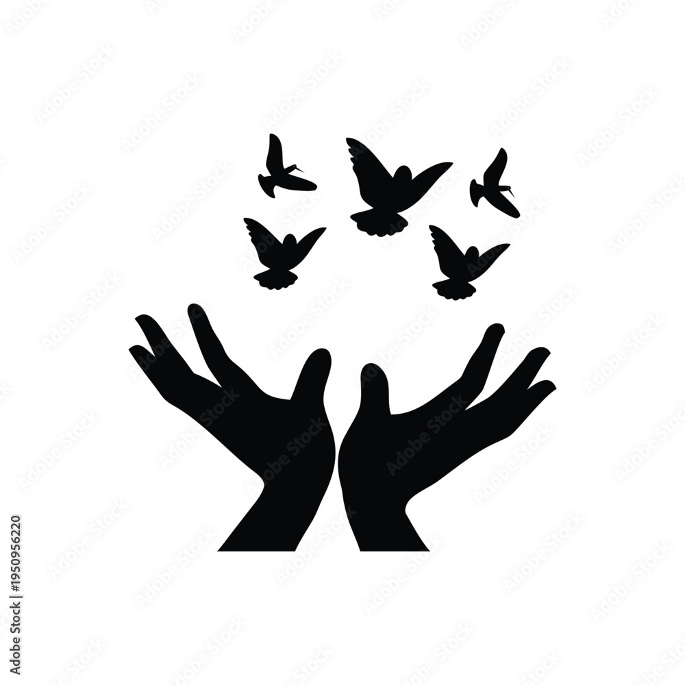 Obraz premium Release of Birds from Open Hands Silhouette