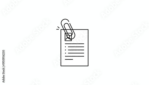 Paper Document with Photo and Clip, Linked by Paperclip