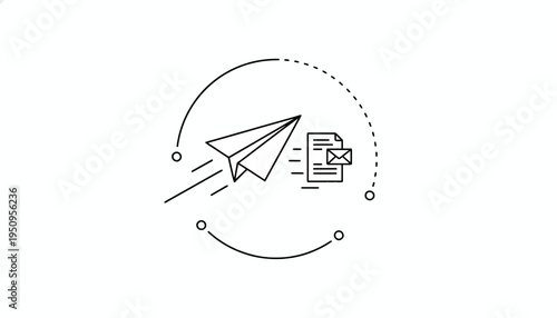 Paper Airplane Sending Email Message Icon, Sending Mail Concept, Digital Communication