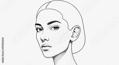 Pencil Sketch Portrait of a Young Woman with Short Hair, Elegant and Artistic Style