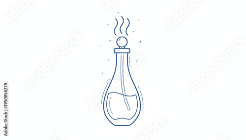 Perfume Bottle Icon with Steam and Sparkles - Minimalist Line Art