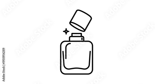 Perfume Bottle Icon, Open Cap, Sparkle, Minimalist Line Art, Beauty and Fragrance Symbol