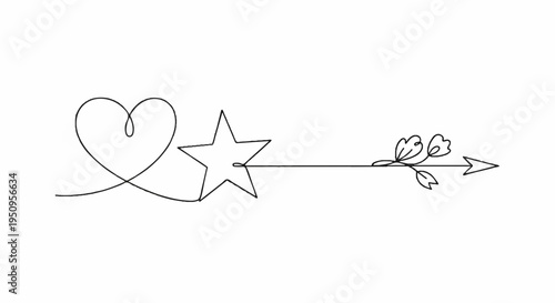 Heart and star symbols pierced by an arrow with flowers love and passion concept