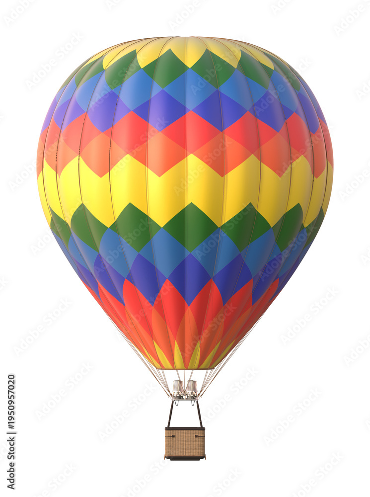 Fototapeta premium Colorful Hot Air Balloon with Chevron Pattern on White Background 3D Render