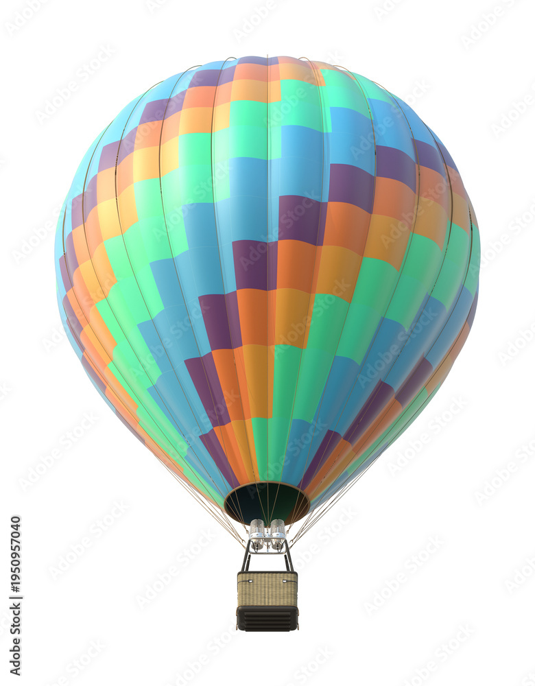 Fototapeta premium Colorful Hot Air Balloon with Checkered Pattern on White Background 3D Render