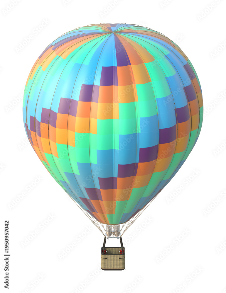 Fototapeta premium Colorful Hot Air Balloon with Checkered Pattern on White Background 3D Render