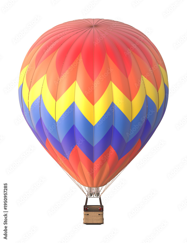 Naklejka premium Colorful Hot Air Balloon with Chevron Pattern on White Background 3D Render