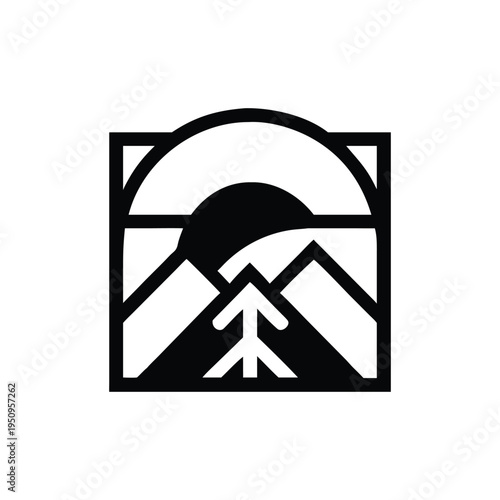 Mountain Sunset Geometric Design Silhouette
