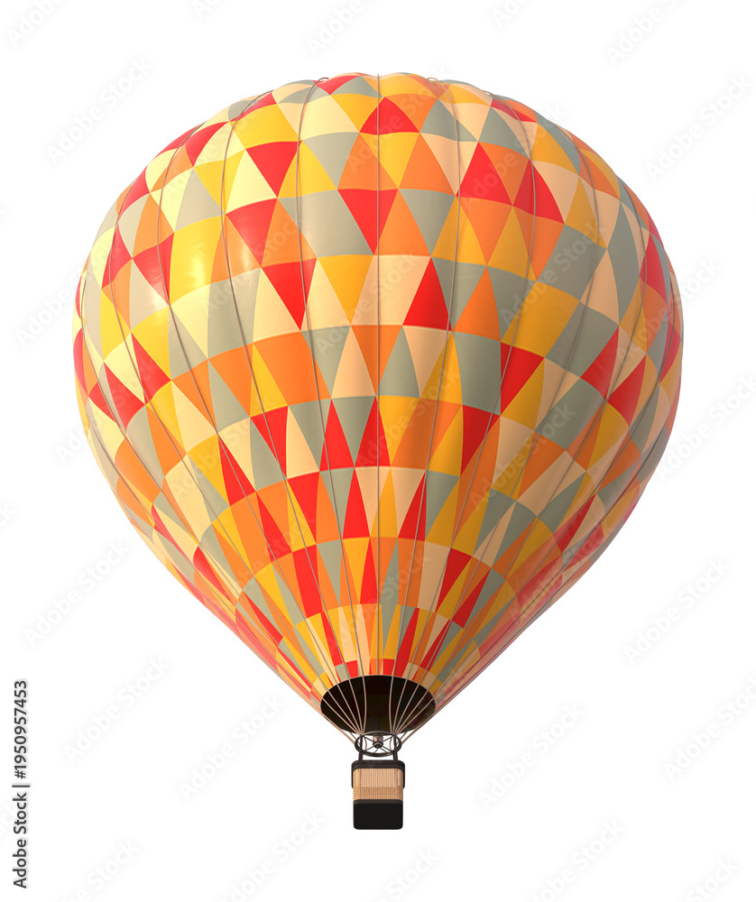 Naklejka premium Colorful Hot Air Balloon with Triangle Pattern on White Background 3D Render