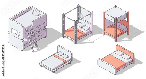Collection of Isometric Beds and Bedroom Furniture.