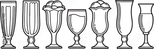 Assorted glassware and dessert cups illustrated in monochromatic design Vector