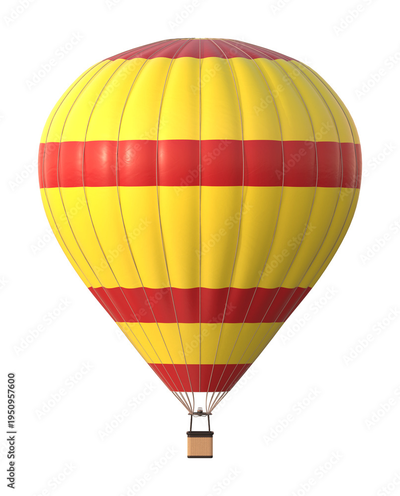 Naklejka premium Yellow and Red Hot Air Balloon with Stripe Pattern on White Background 3D Render