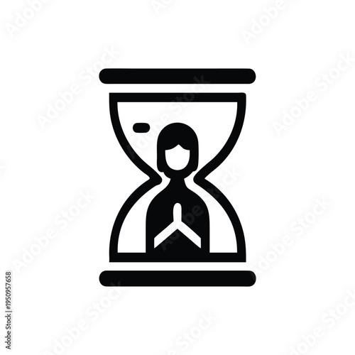 Woman patiently waiting inside hourglass