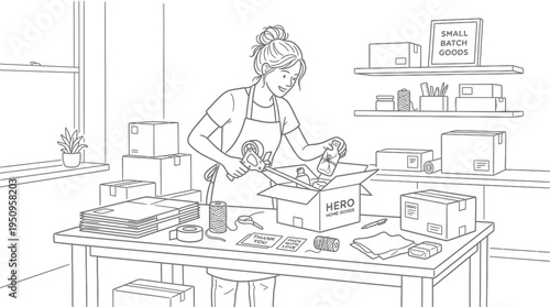 Small business owner packing orders with care, preparing for shipping and delivery