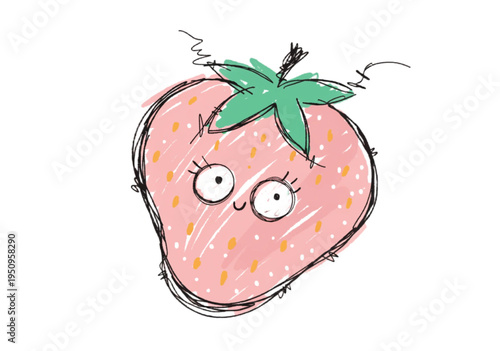 Funny Strawberry Face Hand Drawn Cartoon Fruit Vector Illustration