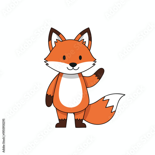 Cute cartoon fox standing and waving with a fluffy tail