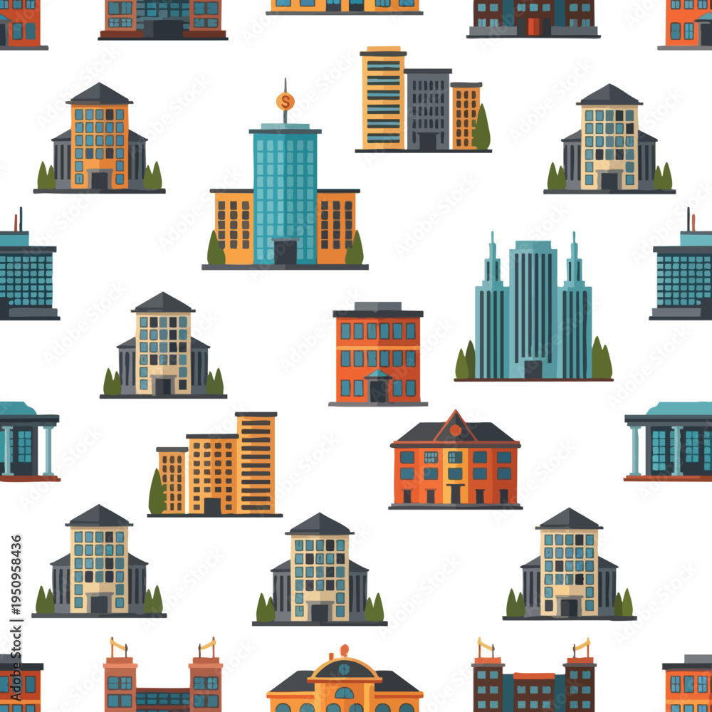 Obraz premium Stylized urban cityscape with various buildings and architectural styles