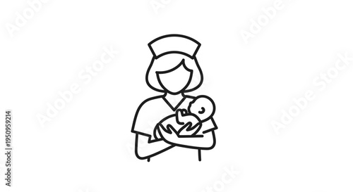 Nurse holding a newborn baby icon, medical care and maternity symbol