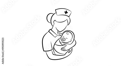 Nurse holding a newborn baby, medical care, healthcare, maternal love, gentle touch, professional support