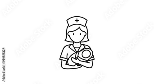 Nurse Holding Newborn Baby Icon - Medical Care and Maternity Symbol