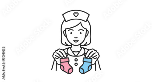 Nurse holding baby socks, pink and blue, gender reveal concept