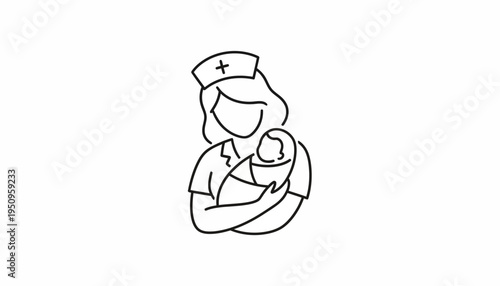 Nurse Holding Newborn Baby Icon, Medical Care, Healthcare Symbol