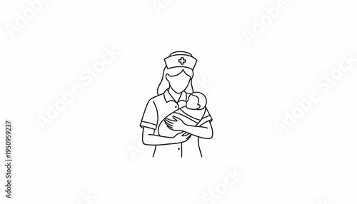 Nurse Holding Newborn Baby in Arms, Medical Care, Healthcare, Maternity