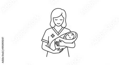 Nurse Holding Newborn Baby in Arms, Medical Care, Maternity Ward Icon