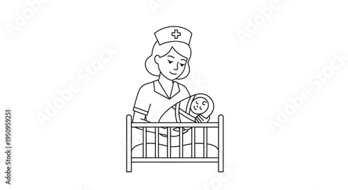 Nurse holding newborn baby in crib, medical care, maternity ward, healthcare concept
